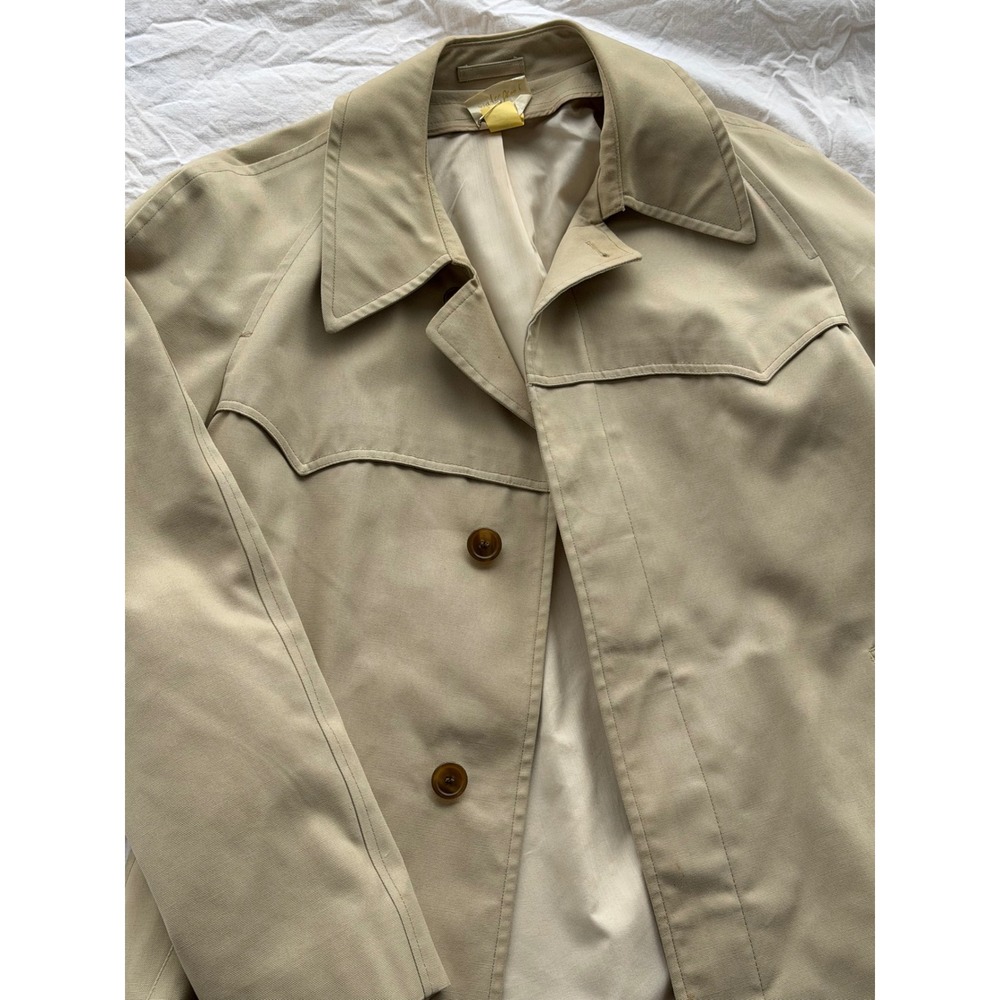 Vintage London Fog Mens Trench Coat Tan Beige 42 Long Western Yoke Car Coat - Picture 3 of 7
